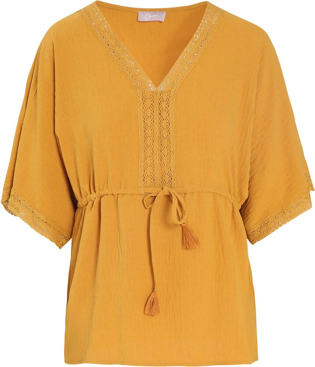 Cassis - Effen blouse met knoopwerk - Oker