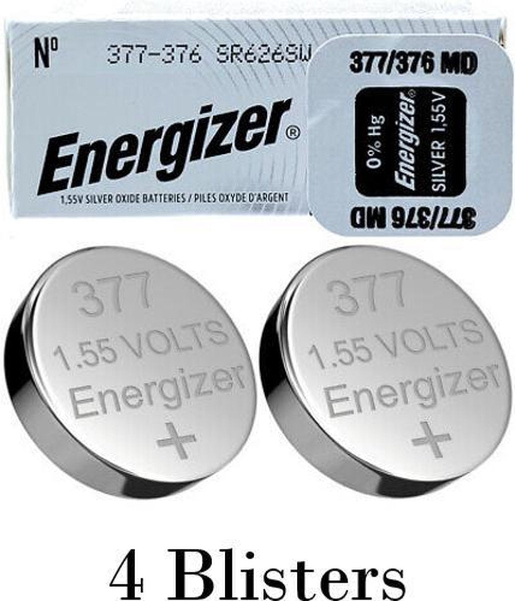 4 stuks (4 blisters a 1 stuk) Energizer 376/377 MD 1.55V knoopcel batterij