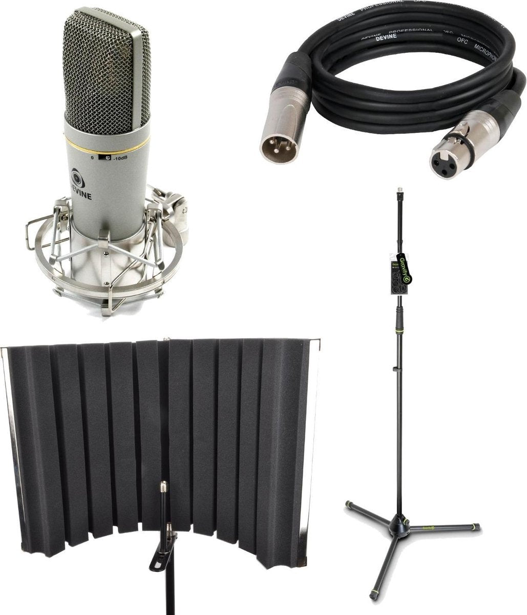 Ga meteen aan de slag met de Devine BM-600 grootmembraan condensatormicrofoon. Deze bundel wordt geleverd met accessoires zoals een kabel