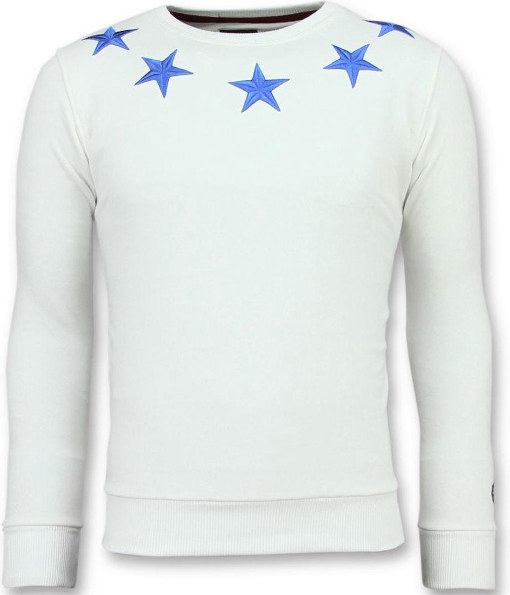 Local Fanatic Five Stars - Exclusieve Sweater Heren - 6354W - Wit - Maten: L