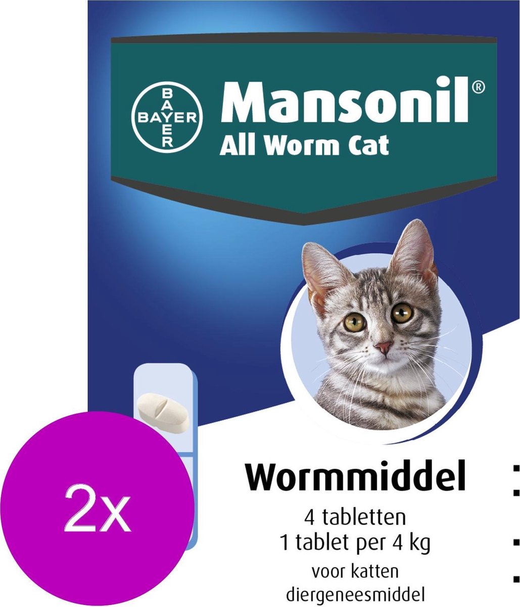 Mansonil All Worm Tablet Cat Small - Anti wormenmiddel - 2 x 4 tab 1 Tab Per 4 Kg