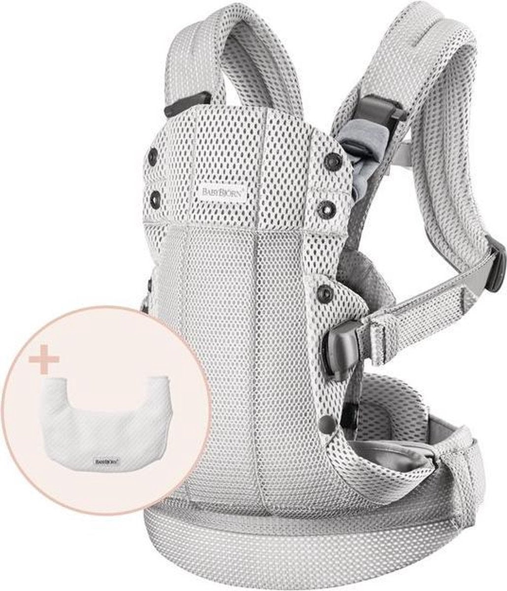 BABYBJÖRN Draagzak Harmony Bundle - Zilver 3D Mesh incl Slab Tencel Wit