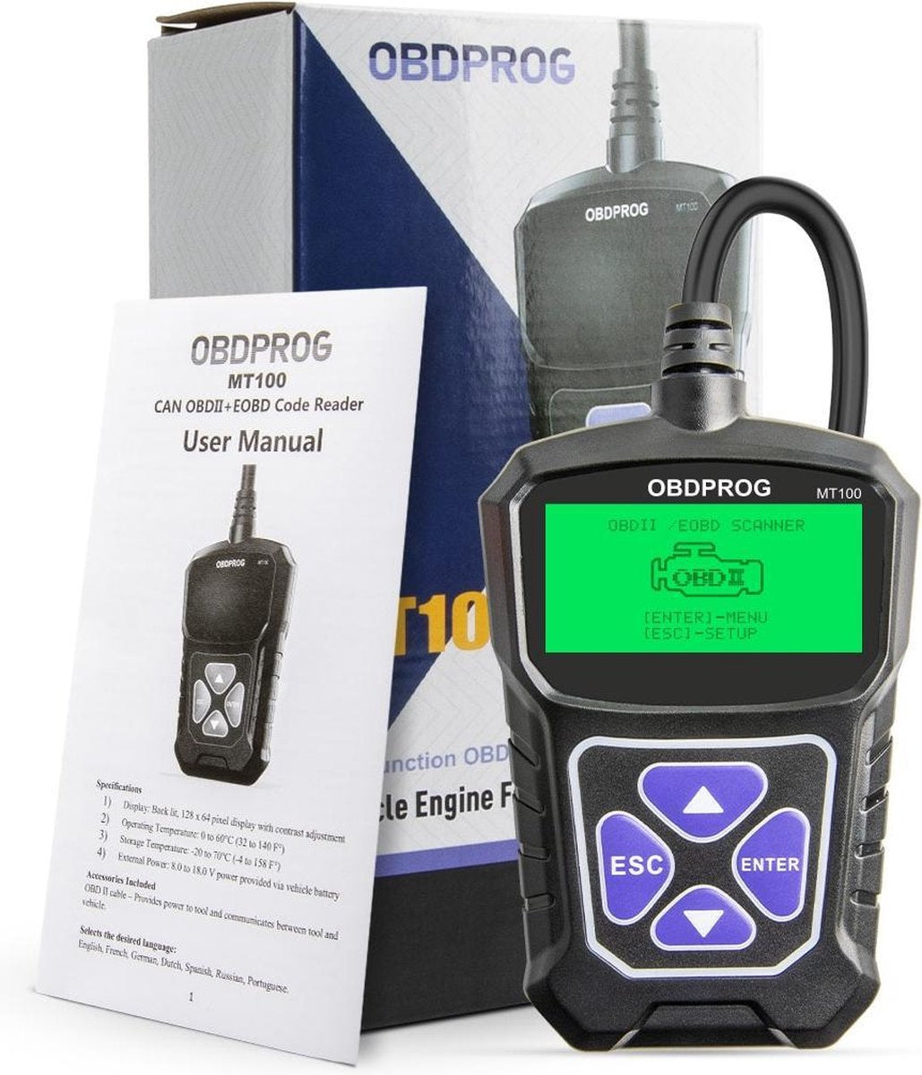 OBDPROG MT100 Multifunctioneel Konnwei OBD2 + EOBD Scanner Motor Foutcode lezen en wissen | OBDII | Fout | Code | Diagnose | Playback data | PCM Data | O2 | EVAP | OBD 2 | II | gecertificeerd | Uitlees | KW310 |  Apparaat | Foutcodes |