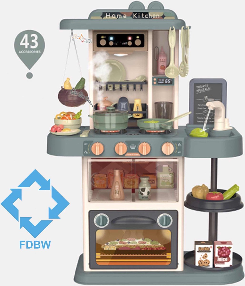 Speelgoed Keuken – Interactief – 70x50x25 cm | Keuken Spelen | Speelgoed Kinderen - Keuken | Keukentje Speelgoed – Blauw/Groen