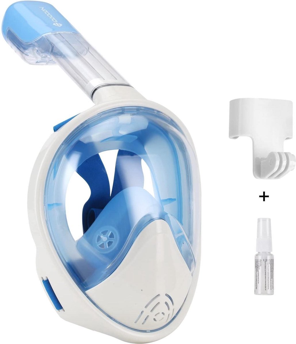 Duikmasker Blauw | Full face Duikbril met Snorkel | Snorkelset Blauw - Snorkelmasker | Inc. GoPro aansluiting | Snorkelset | Maat L/XL