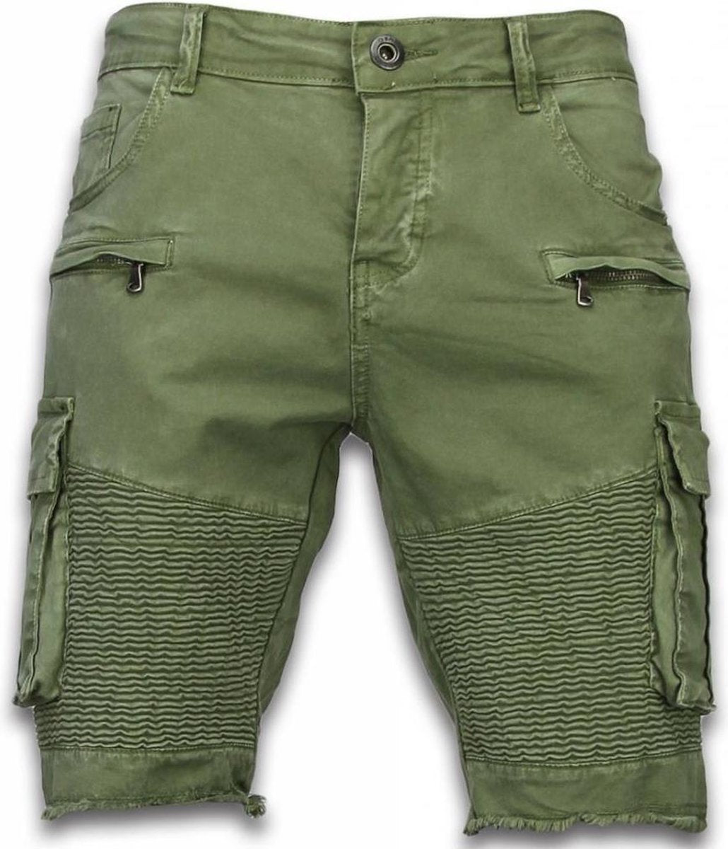 Enos Korte Broek Heren - Slim Fit Biker Pocket Jeans - Groen - Maten: 30