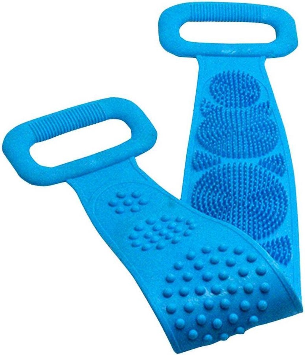 Doucheborstel - Bad borstel - Dubbelzijdig - BLAUW - Handige Rug borstel - Scrubborstel - 70CM x 11CM - 2 Kanten - Massage Borstel