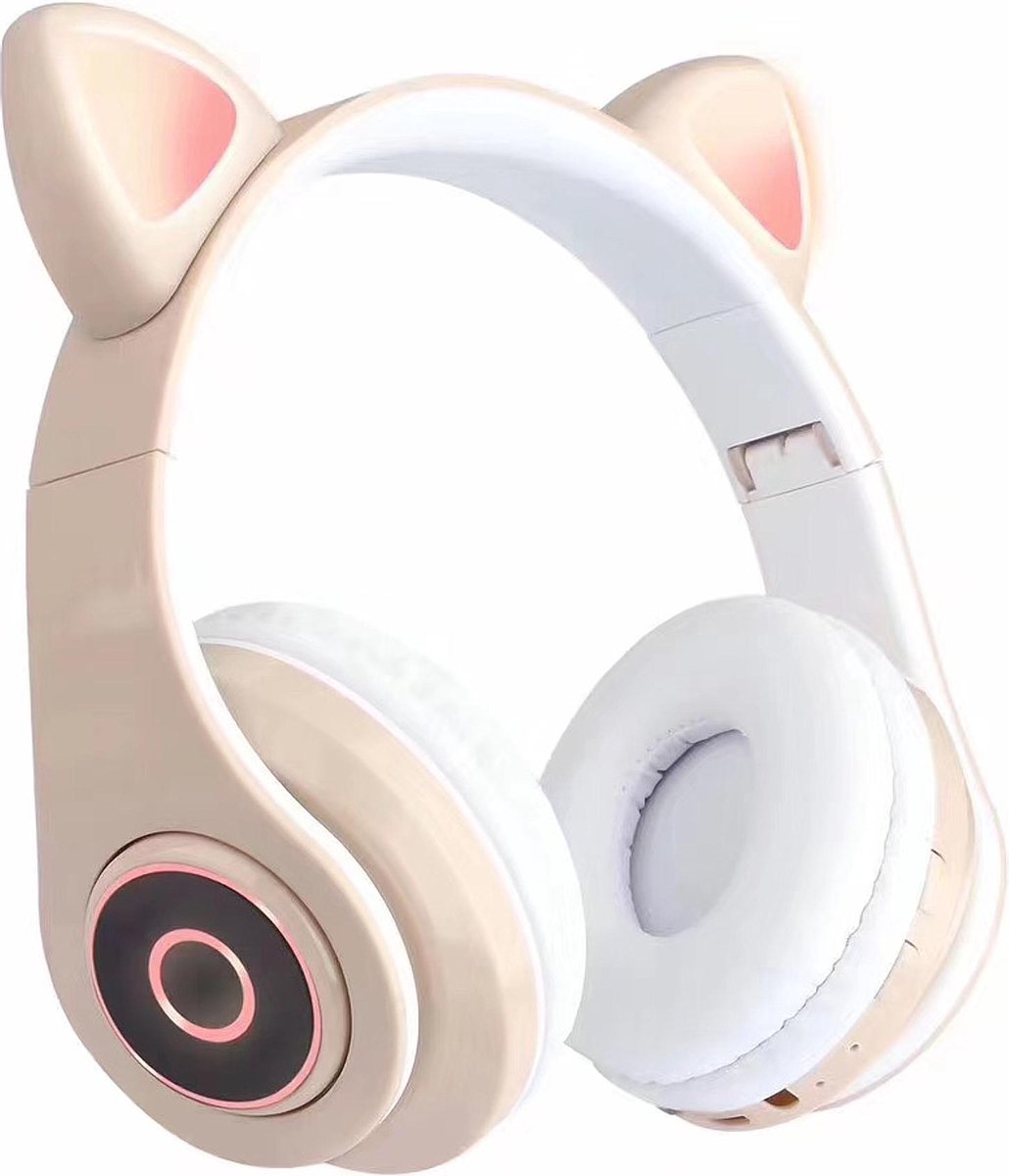 kinder koptelefoon kitty cat met led oortjes beige-taupe