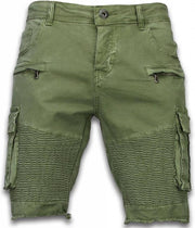 Enos Korte Broek Heren - Slim Fit Biker Pocket Jeans - Groen - Maten: 28