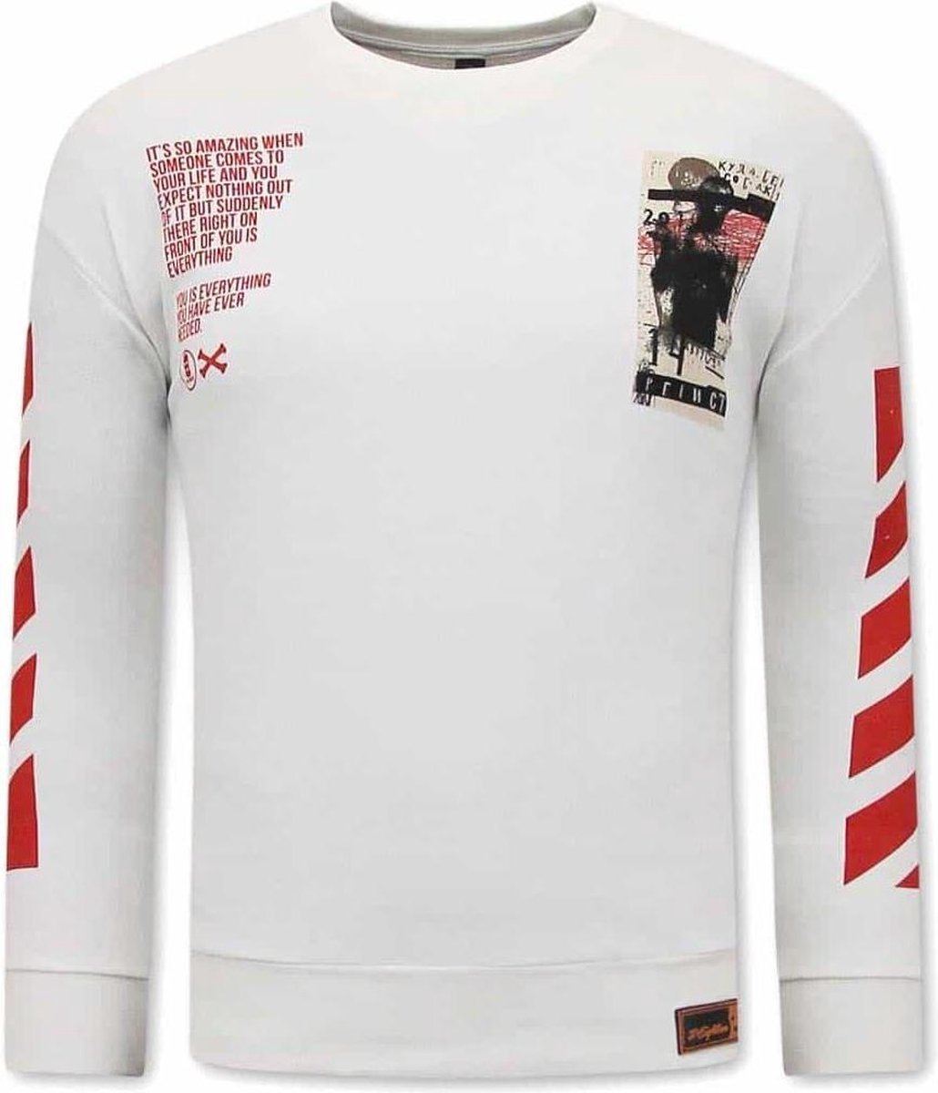 TONY BACKER Heren Trui met Print - Wit - Maten: XL