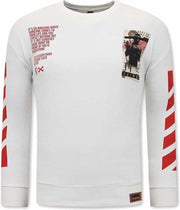 TONY BACKER Heren Trui met Print - Wit - Maten: XL