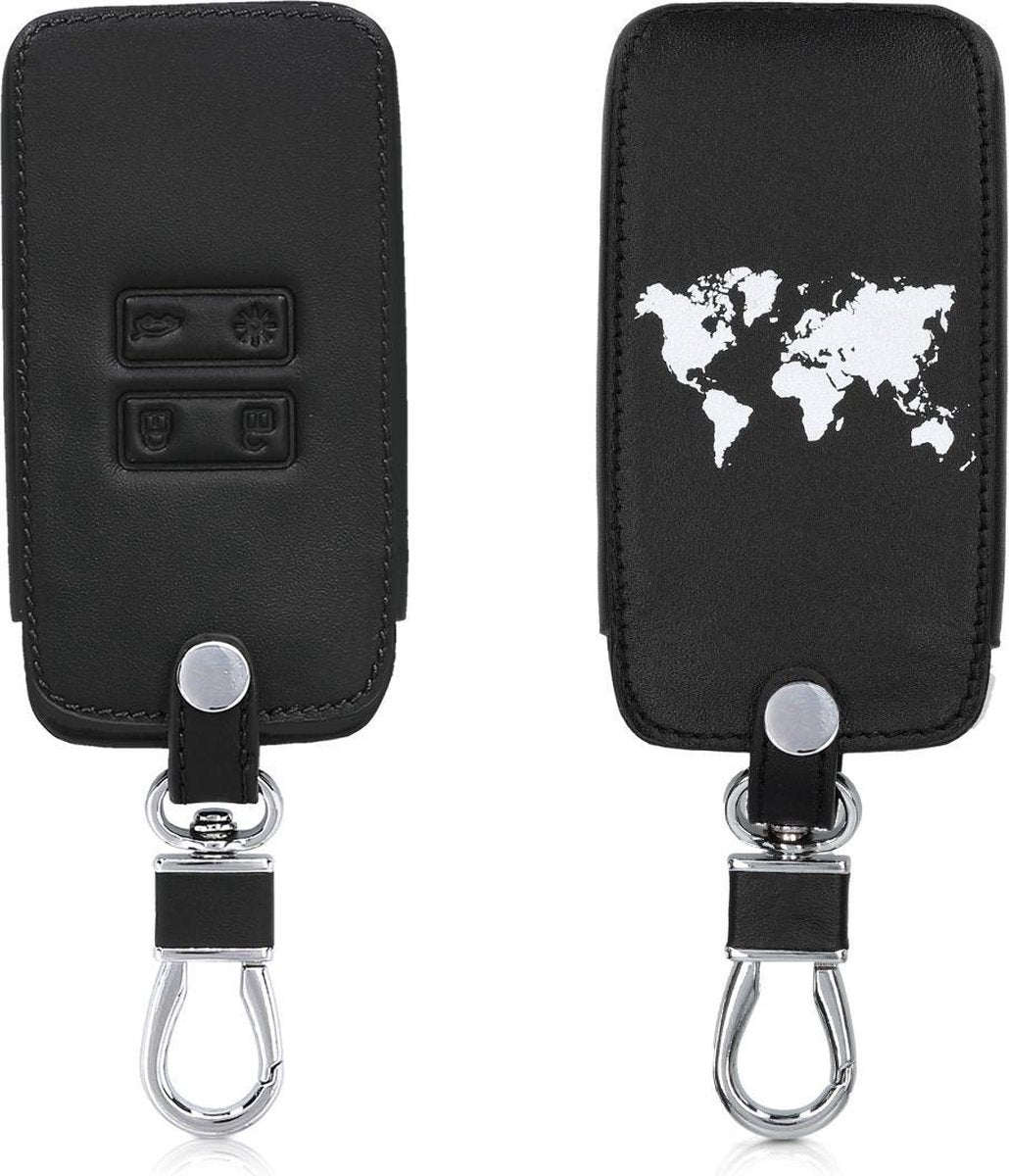 kwmobile autosleutelhoes voor Renault 4-knops Smartkey autosleutel (alleen Keyless Go) - Hoesje van imitatieleer in wit / zwart - Wereldkaart design