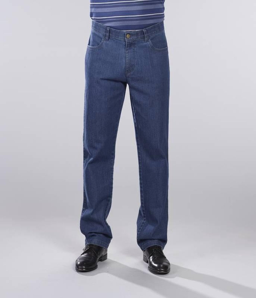 Jeans met comfortabele taille en 2 knoopzakken blauw maat 26 (kort)