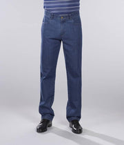 Jeans met comfortabele taille en 2 knoopzakken blauw maat 26 (kort)