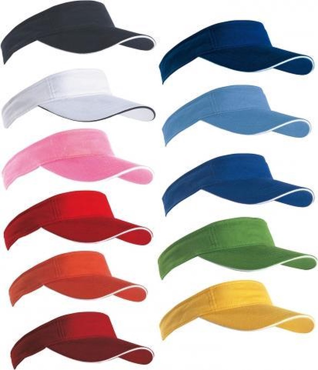 Set van 6x stuks zonneklep wit uni kleuren 47 cm - zonnehoedjes voor volwassenen