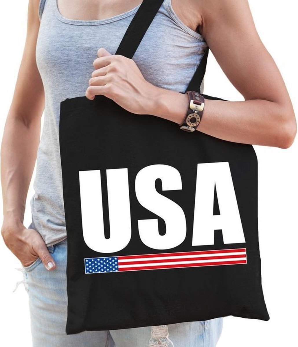 Katoenen Amerika supporter tasje USA zwart - 10 liter - Amerikaanse supporter cadeautas