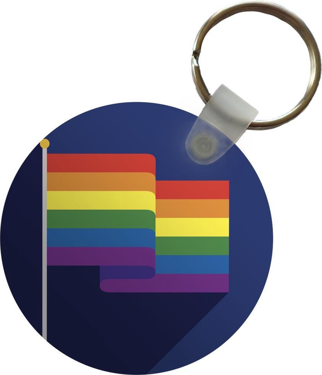 Sleutelhanger - Kinderillustratie regenboogvlag op donkere achtergrond - Plastic - Rond