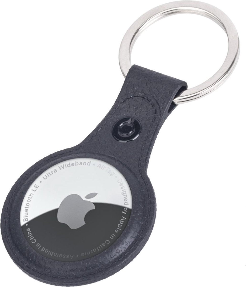 Airtag Sleutelhanger Hoes - Airtag Hoesje Hanger Case Leder Look - Airtag-Sleutelhanger - Zwart