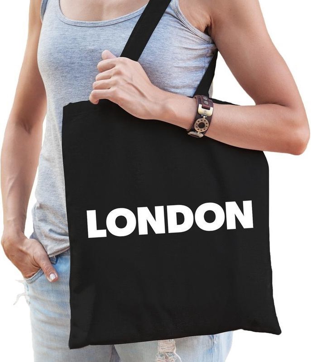 Katoenen Londen/wereldstad tasje London zwart - 10 liter - steden cadeautas
