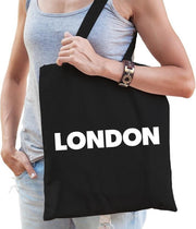 Katoenen Londen/wereldstad tasje London zwart - 10 liter - steden cadeautas