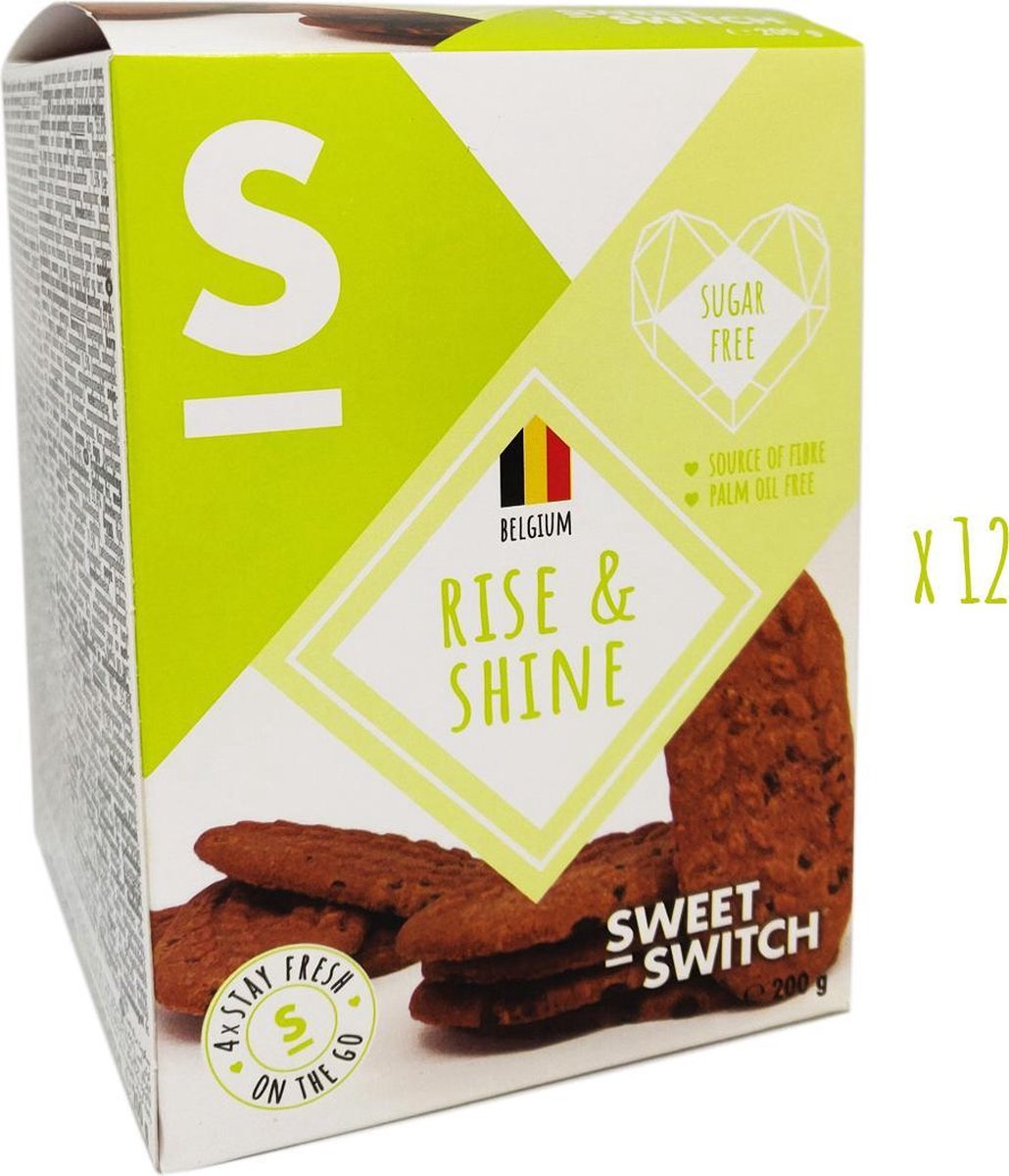 SWEET-SWITCH® - Suikervrije Ontbijtgranenkoekjes - Stevia - Ontbijt - Koekjes - Snacks - Suikervrij - Palmolievrij - 12 x 200 g