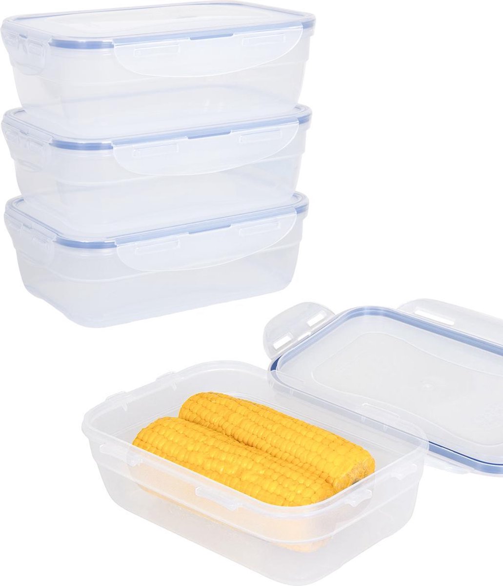 Lock&Lock Stapelbare Vershoudbakjes | Bewaardozen voedsel | Lunchbox - Set van 4 stuks - 1.2 liter - Transparant