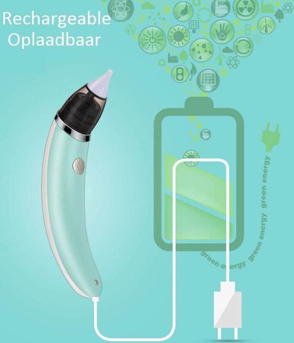 Elektrische Baby Neusreiniger -Baby Neuszuiger - Baby- Voor Pas Geboren Baby/Peuter - Snoetenpoetser - 0-12 Maanden/0-6 Jaar - Baby Snotzuiger - Veilig & Hygiënisch - Babyverzorging - Neus Cleaner - Baby Aspirator - Turquoise - Mangry