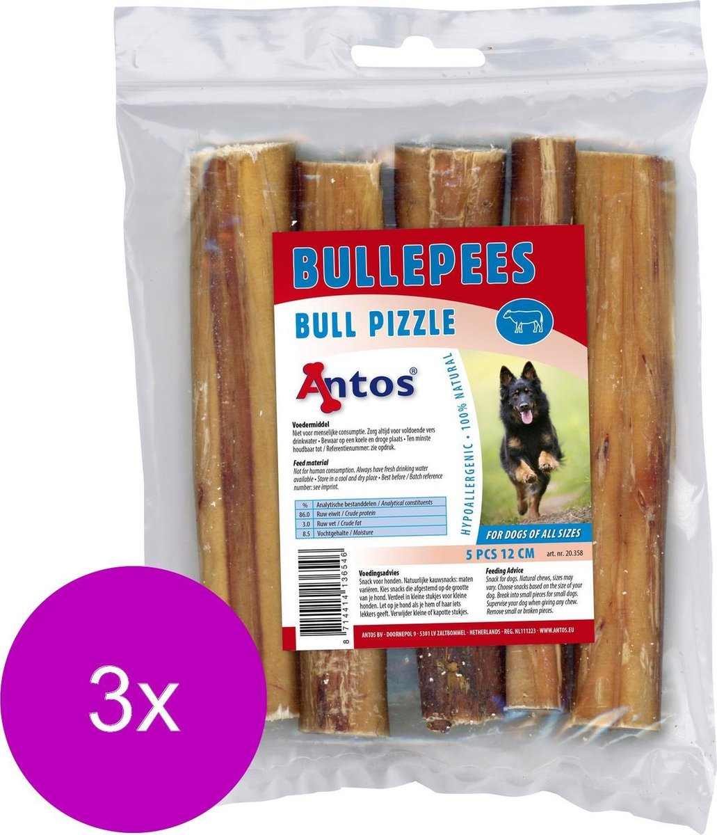 Antos Bullepees 12 cm - Hondensnacks - 3 x 5 stuks