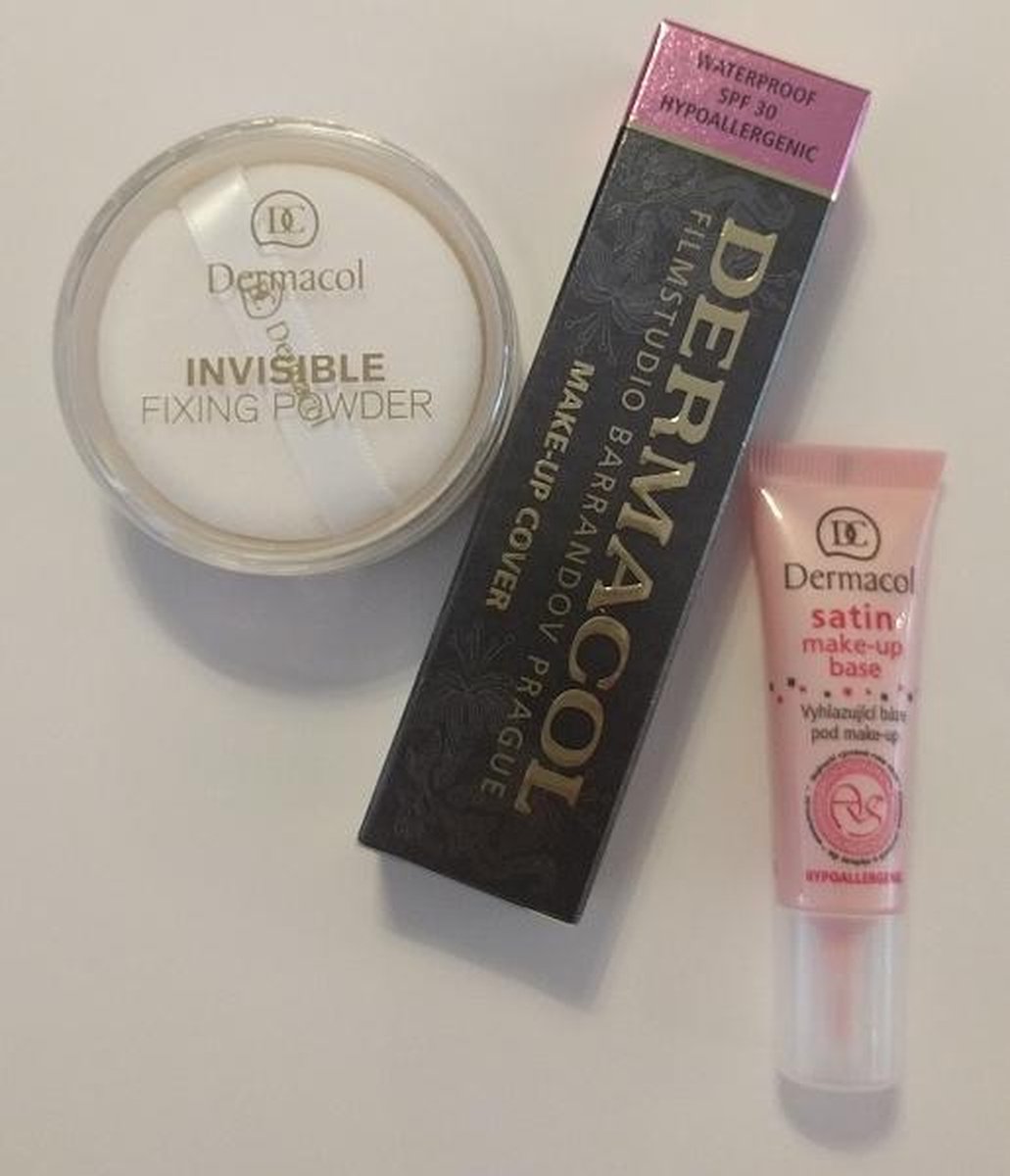 BONUS PAKKET - Dermacol set 227- Dermacol Make-Up Cover tint 227 - 30 Gram - Satin Make-Up Base - 10ML - Invisible Fixing Powder - Light - 13 Gram