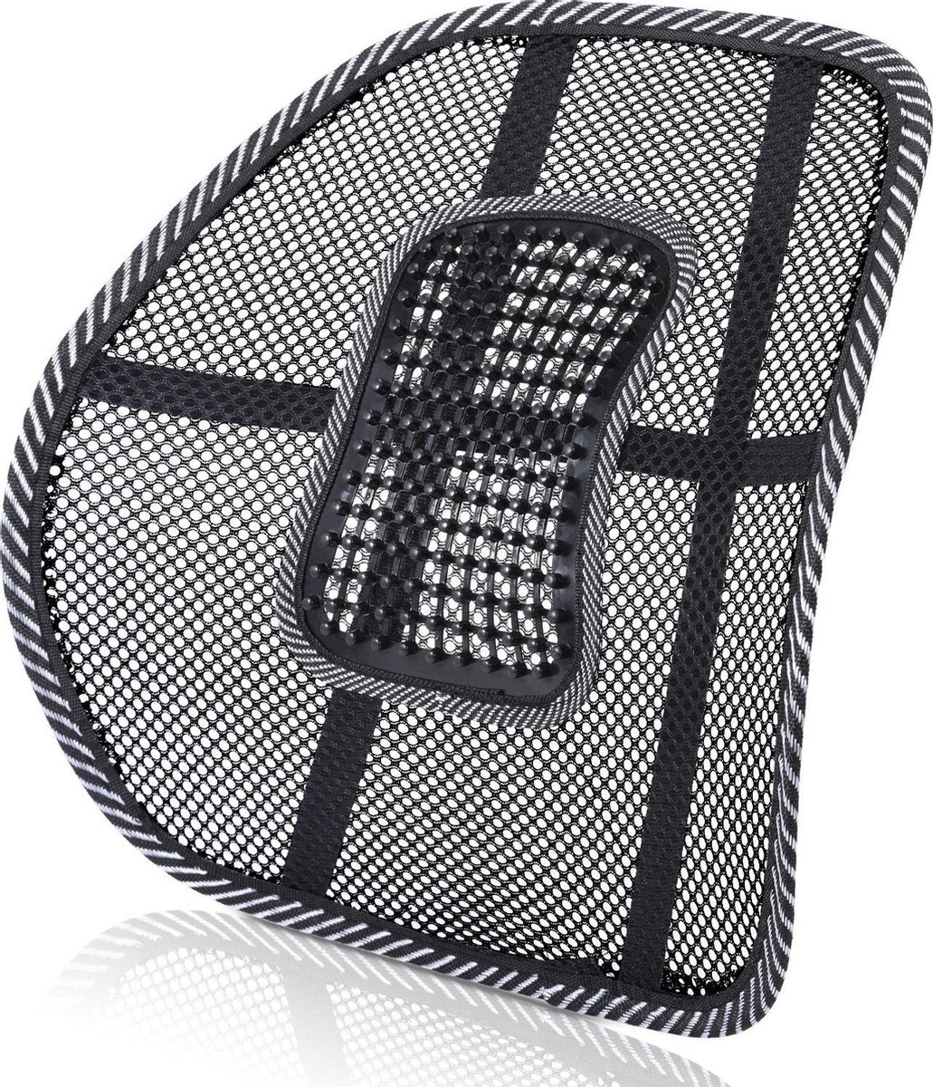 Ergonomische Rugsteun Op De Bureaustoel Of Autostoel. Als Lendensteun/Lendenkussen Voor De Rug Op De Stoel Bij Rugpijn In De Auto.