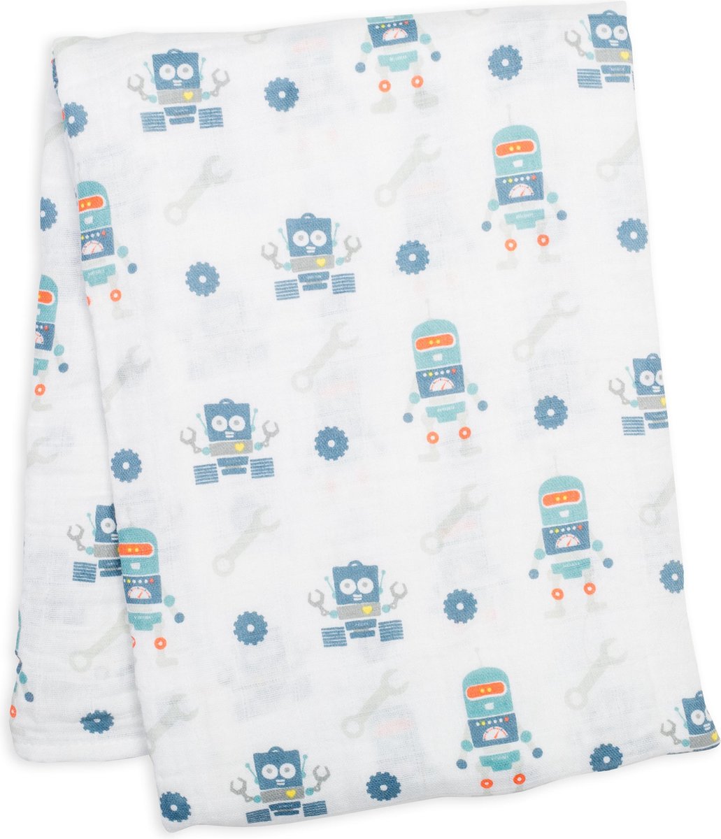 Lulujo katoenen swaddle 120x120 cm Robots
