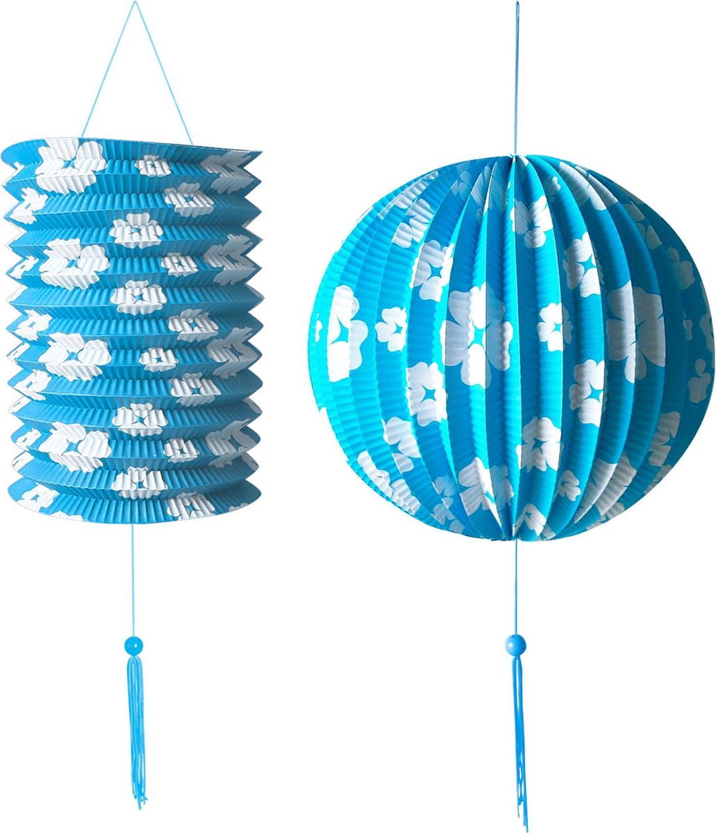2 blauwe Hawaii lantaarns - Feestdecoratievoorwerp