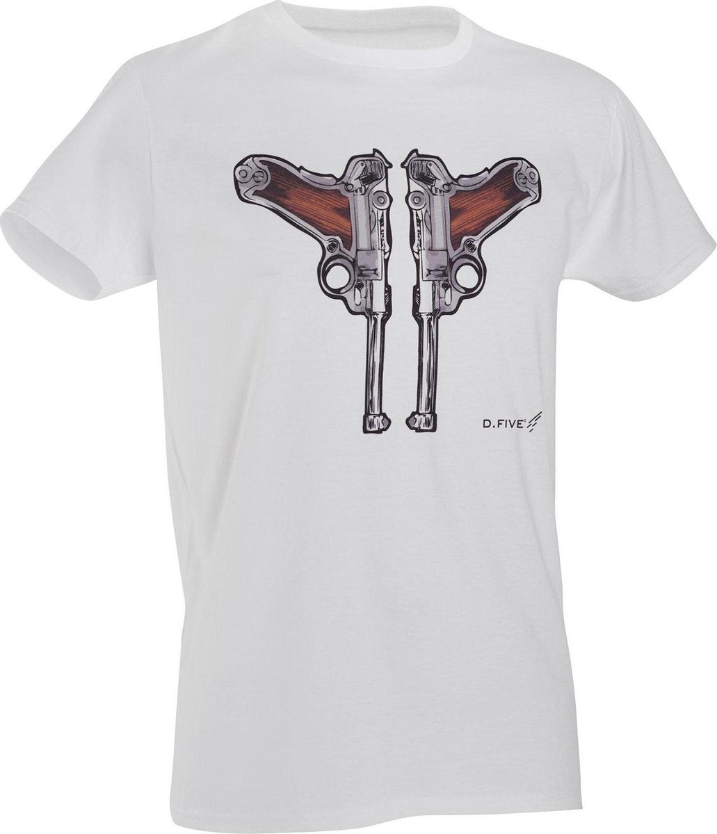 D.five T-shirt Luger Guns Heren Katoen Wit Maat S