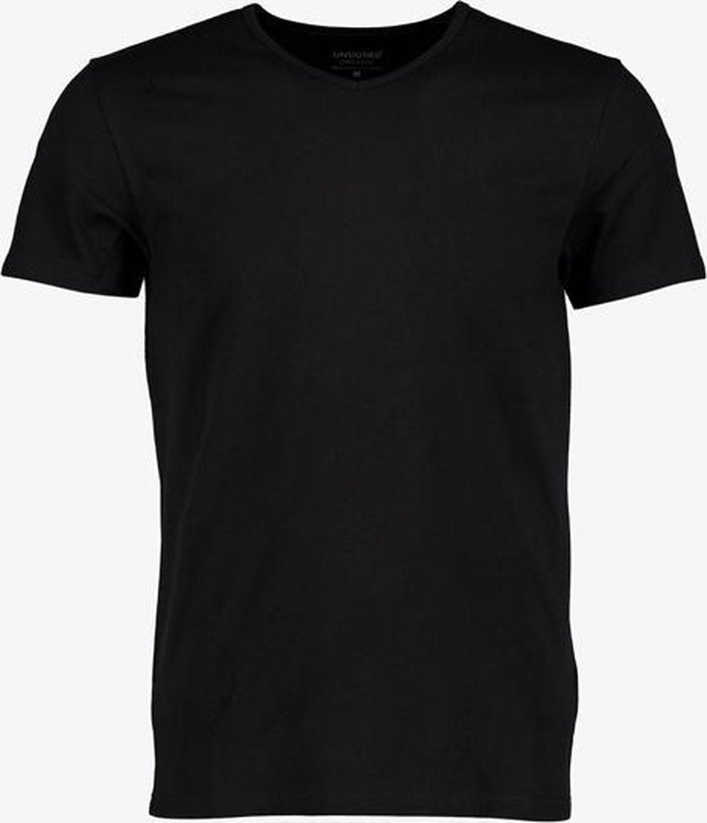 Unsigned heren T-shirt V-hals organic katoen - Zwart - Maat XXL
