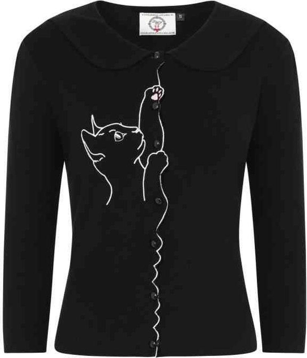 Dancing Days Cardigan -XL- CAT SCALLOP COLLAR Zwart