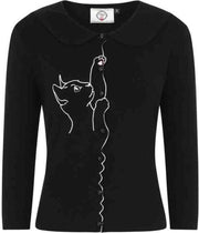 Dancing Days Cardigan -XL- CAT SCALLOP COLLAR Zwart