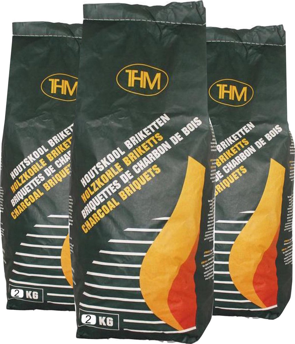 3X houtskoolbriketten van 2 KG - 3 zakken houtskoolbriketten - Barbecue - BBQ - 3 Stuks