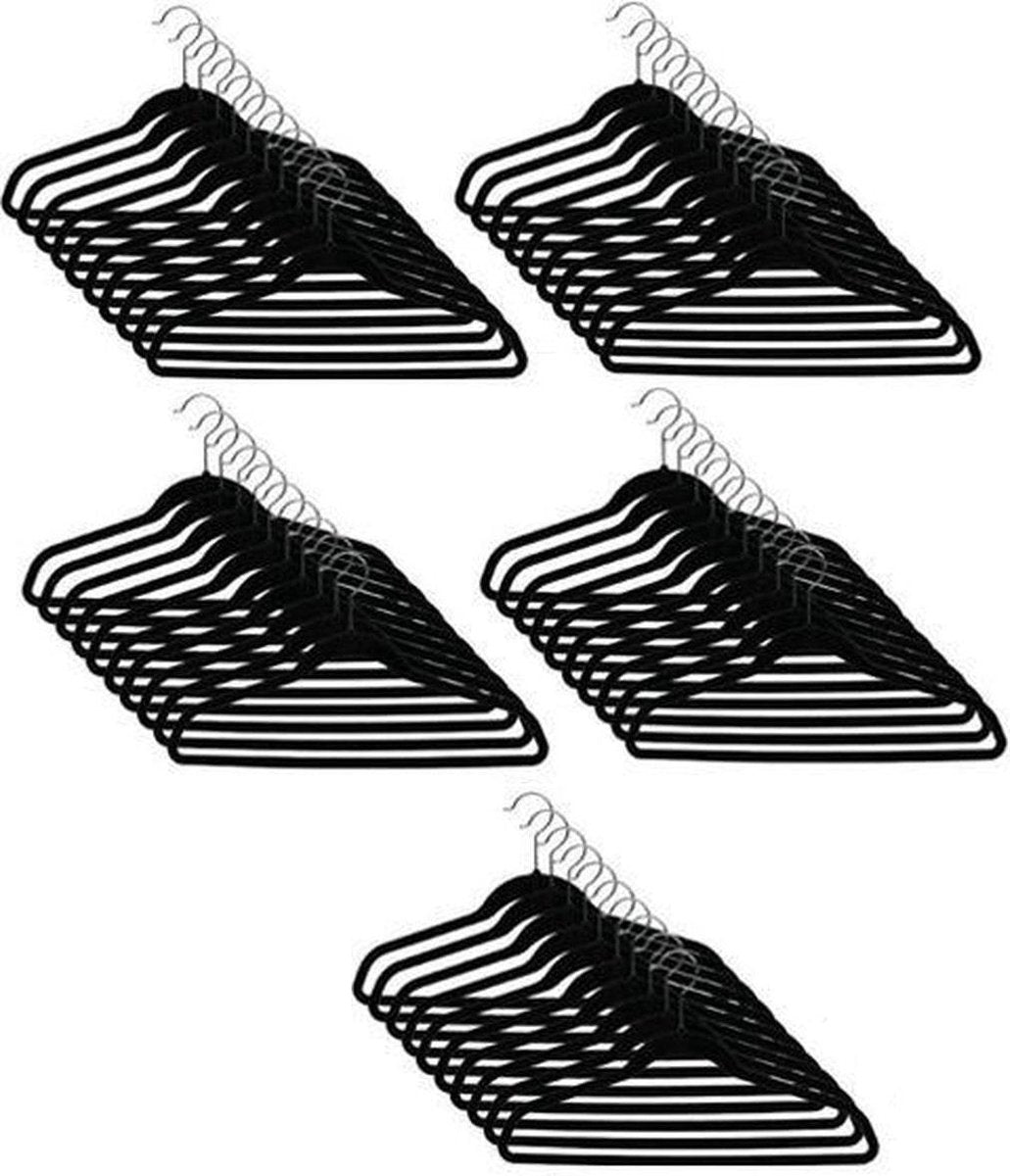 Kwaliteit Kledinghangerset 50 stuks - Non slip kledinghangers - Fluweel zwart