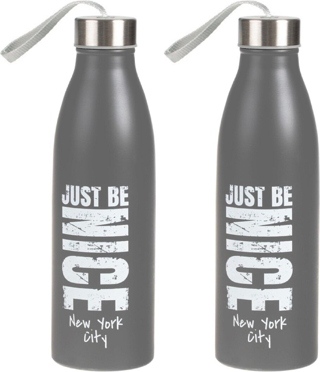 2x Sport Bidon drinkfles/waterfles New York City print grijs 750 Ml van Rvs
