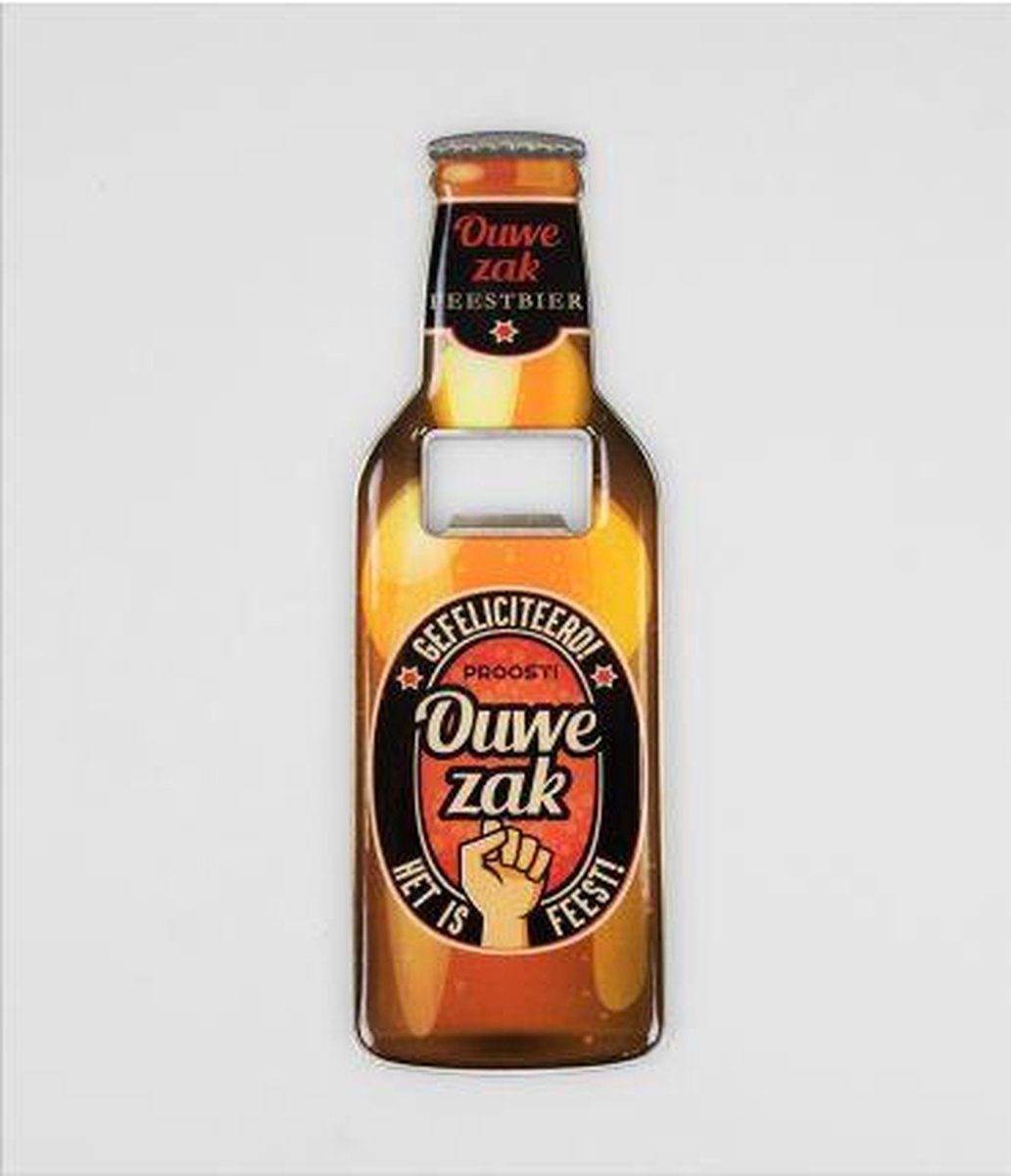 Bieropener - Magnetische - Ouwe zak - In cadeauverpakking met gekleurd lint