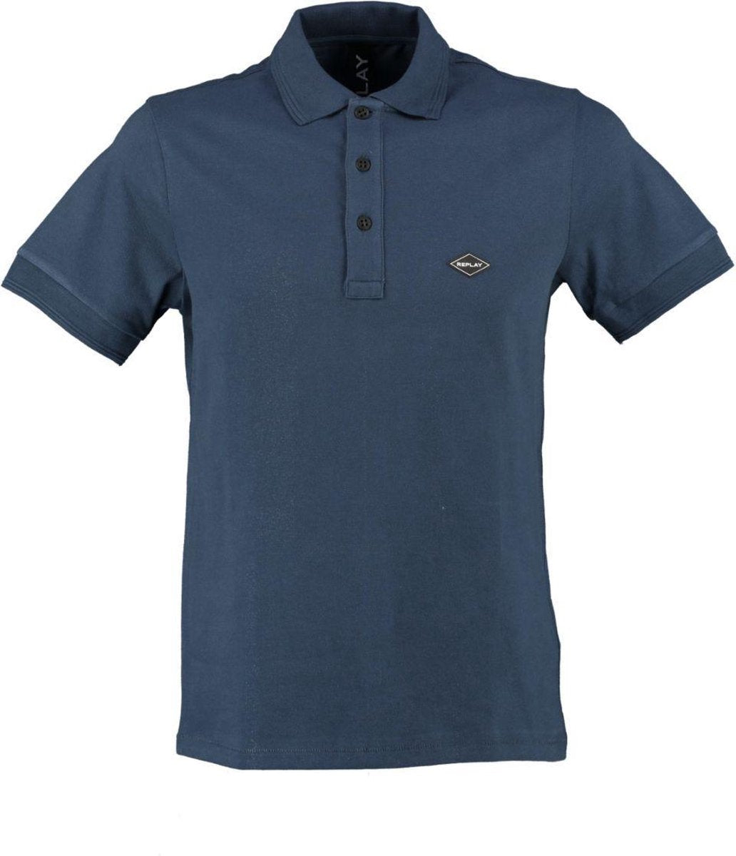 Replay blauwe stretch polo - valt kleiner - Maat S