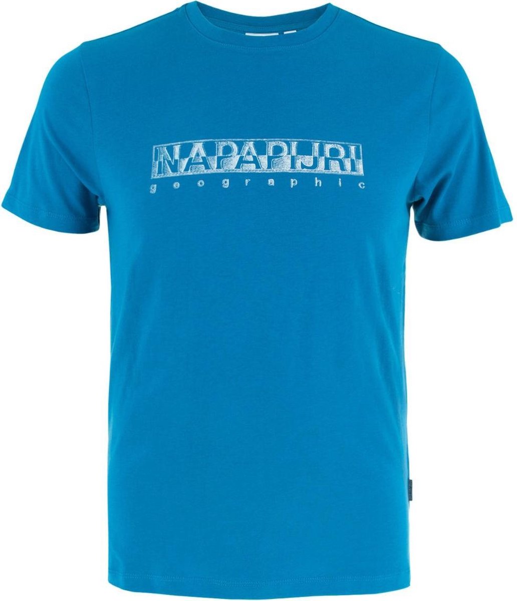 Napapijri sallar O-hals logo shirt blauw - L