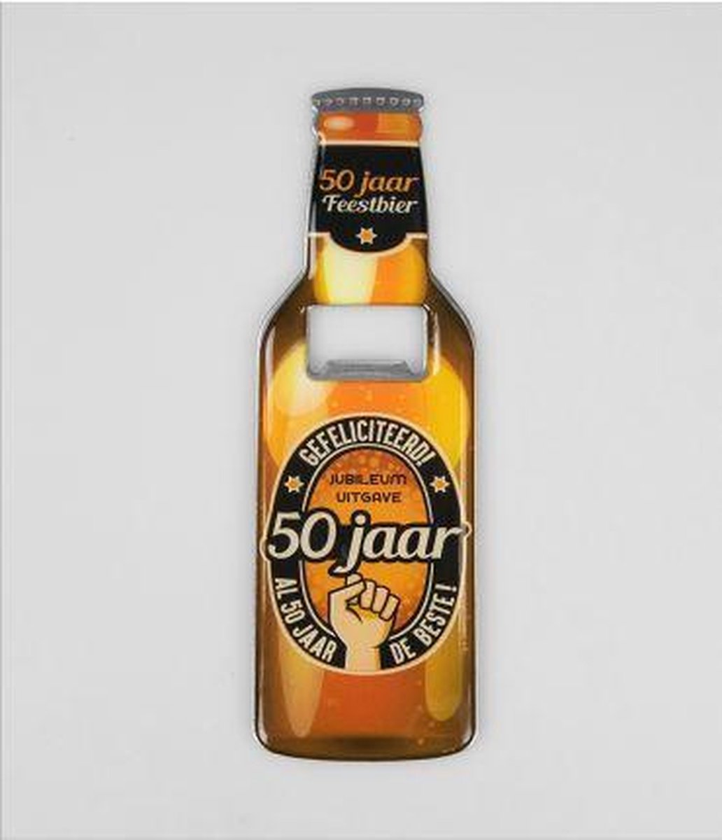 Bieropener -Magnetisch - 50 Jaar - In cadeauverpakking met gekleurd lint