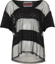 Jawbreaker Top -S- Mini Skulls oversized transparant Mesh top Zwart