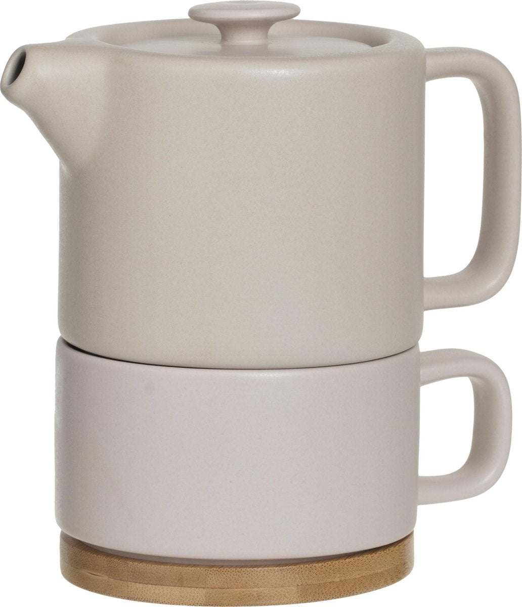 3 IN 1 THEEPOT + KOPJE + ONDERZETTER KERAMIEK NUDE ROSE