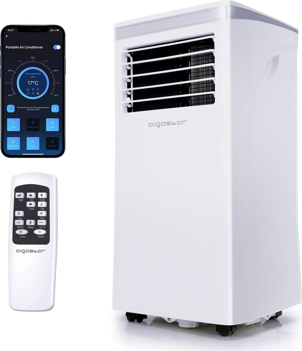 Aigostar Freeze Smart 33TUU - Mobiele airco - Airconditioning met Wifi en App - 9000 BTU - 3-in-1 - Wit