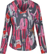 Cassis - Truitje bedrukt met trendy dametjes - Fushia