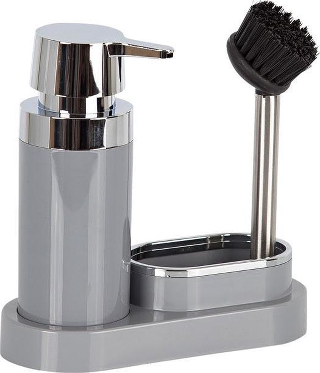 Polen Keuken Zeepdispenser met borstel | Gootsteen organizer | Grijs