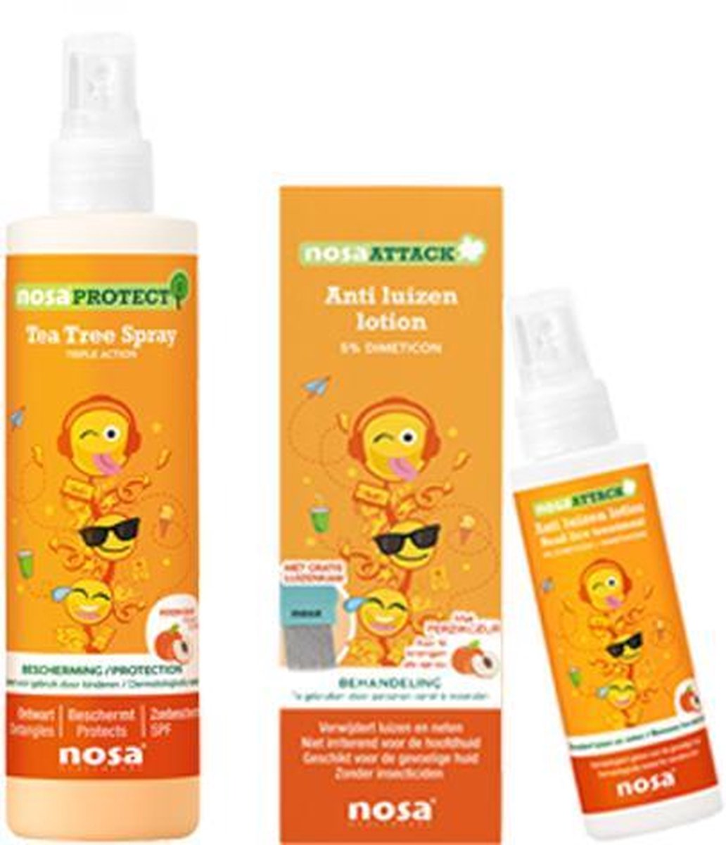 NosaAttack Anti-Luizen lotion & NosaProtect Tea Tree Spray met perzikgeur