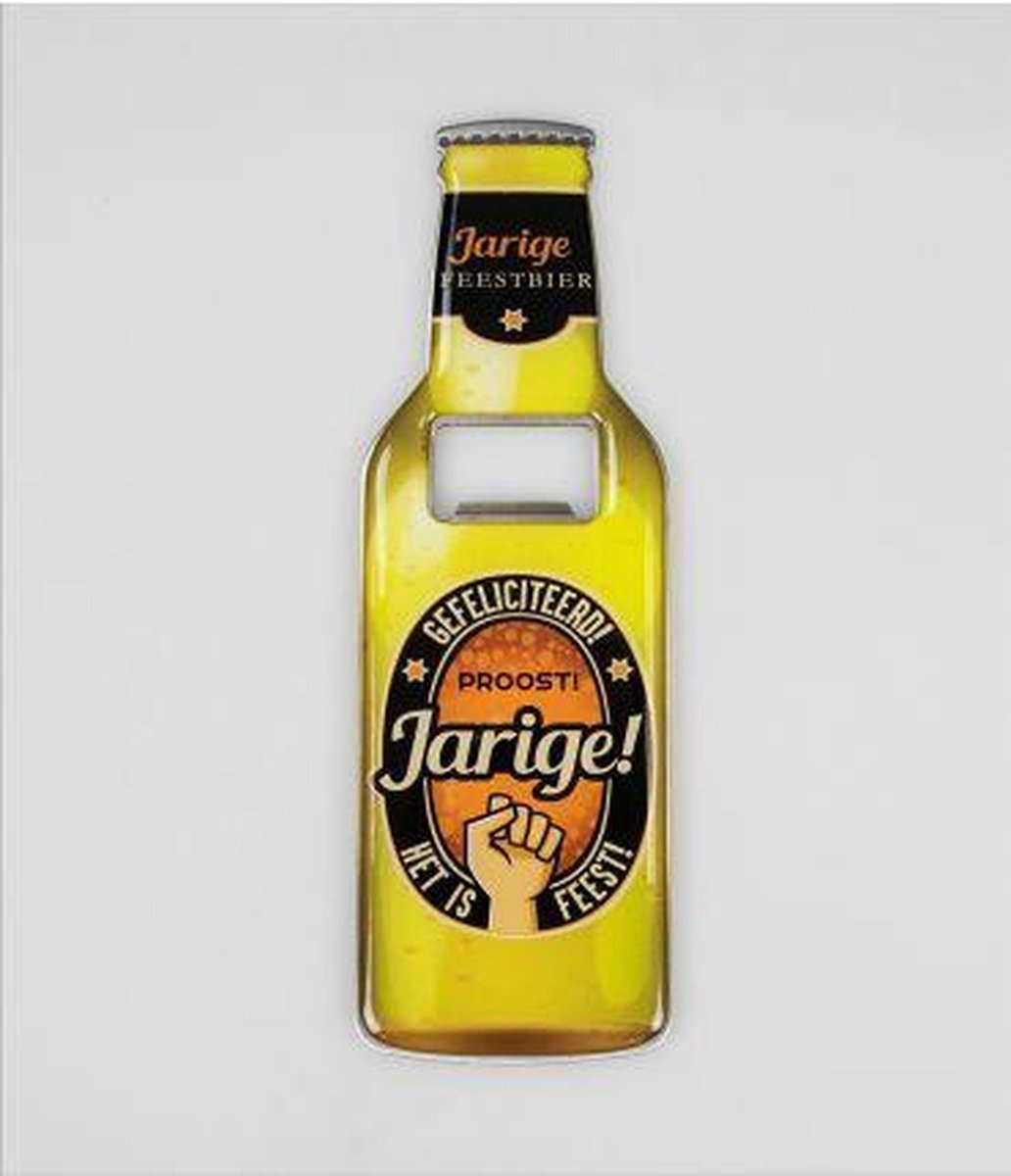 Bieropener -Magnetisch - Jarige - In cadeauverpakking met gekleurd lint